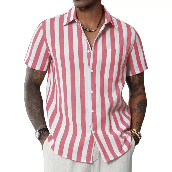 J.VER Men's Linen Shirts Short Sleeve Casual Striped Button Down Shirt for Summer Beach Yoga