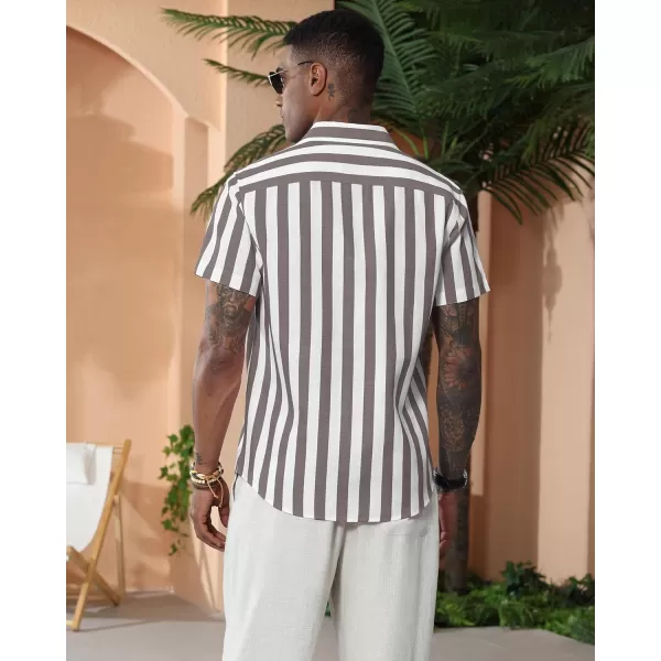 J.VER Men's Linen Shirts Short Sleeve Casual Striped Button Down Shirt for Summer Beach Yoga