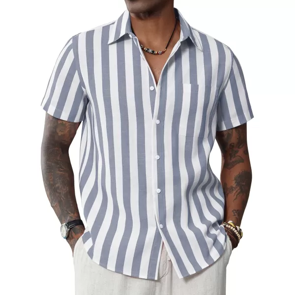J.VER Men's Linen Shirts Short Sleeve Casual Striped Button Down Shirt for Summer Beach Yoga
