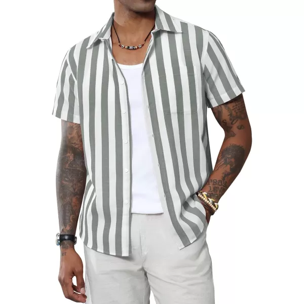 J.VER Men's Linen Shirts Short Sleeve Casual Striped Button Down Shirt for Summer Beach Yoga
