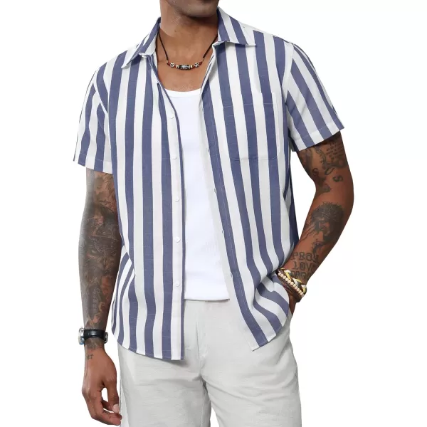 J.VER Men's Linen Shirts Short Sleeve Casual Striped Button Down Shirt for Summer Beach Yoga