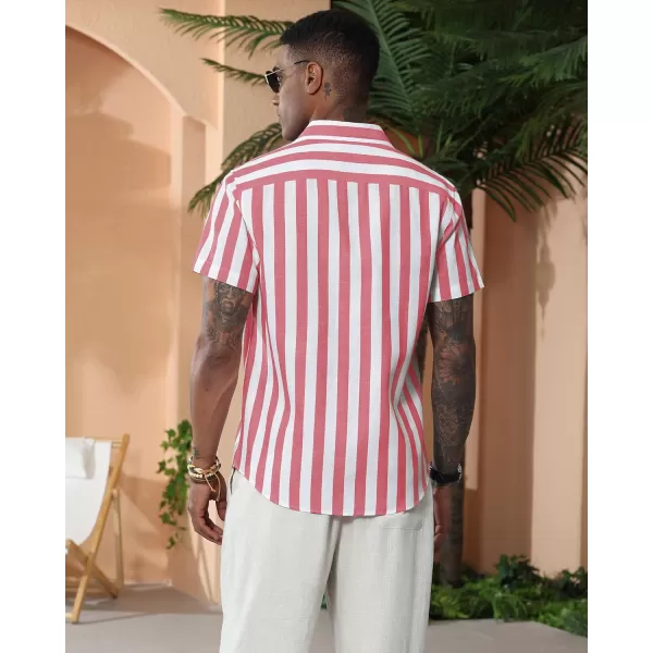 J.VER Men's Linen Shirts Short Sleeve Casual Striped Button Down Shirt for Summer Beach Yoga