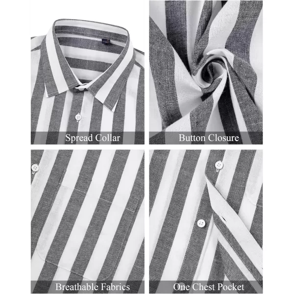J.VER Men's Linen Shirts Short Sleeve Casual Striped Button Down Shirt for Summer Beach Yoga
