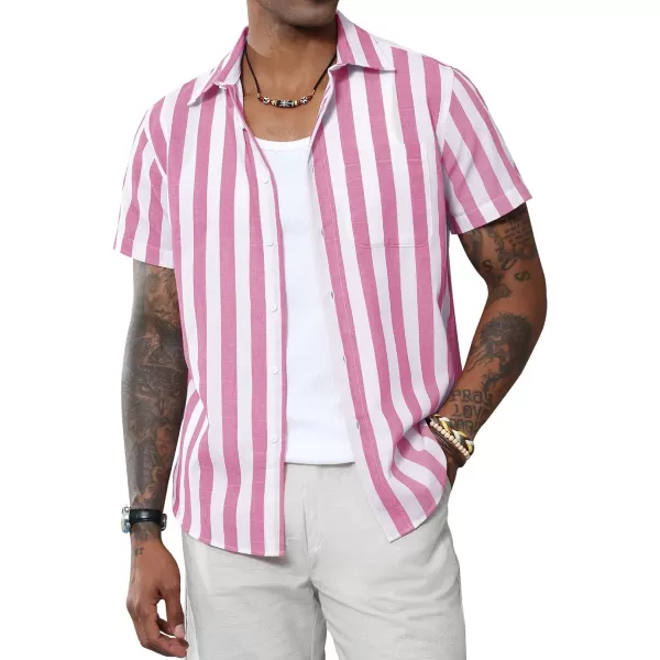 J.VER Men's Linen Shirts Short Sleeve Casual Striped Button Down Shirt for Summer Beach Yoga