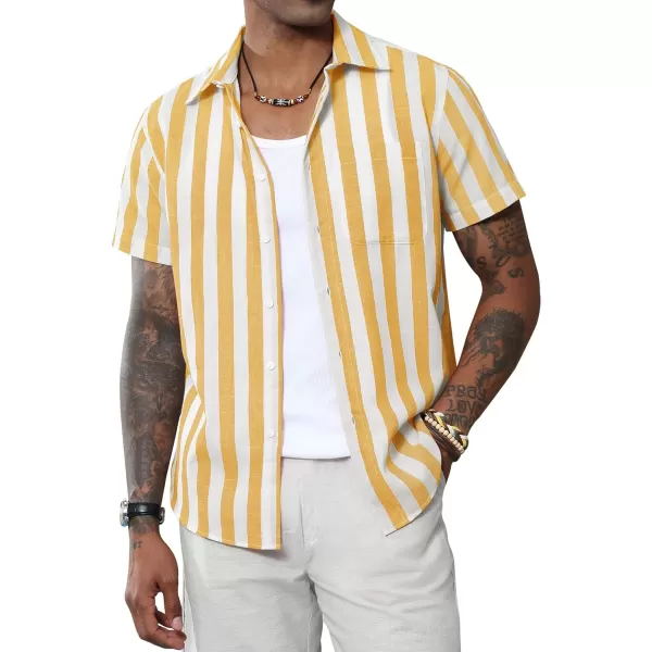 J.VER Men's Linen Shirts Short Sleeve Casual Striped Button Down Shirt for Summer Beach Yoga