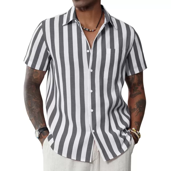 J.VER Men's Linen Shirts Short Sleeve Casual Striped Button Down Shirt for Summer Beach Yoga
