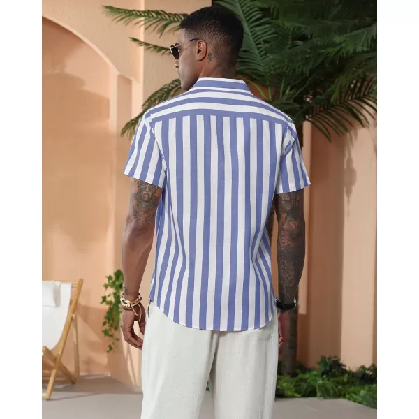 J.VER Men's Linen Shirts Short Sleeve Casual Striped Button Down Shirt for Summer Beach Yoga
