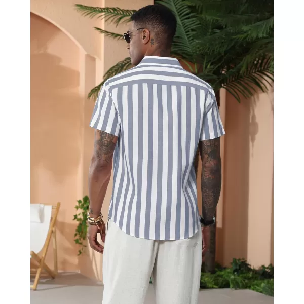 J.VER Men's Linen Shirts Short Sleeve Casual Striped Button Down Shirt for Summer Beach Yoga