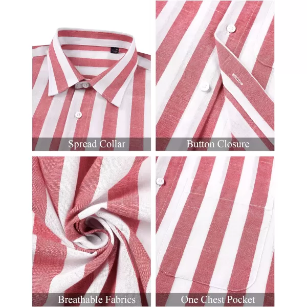 J.VER Men's Linen Shirts Short Sleeve Casual Striped Button Down Shirt for Summer Beach Yoga