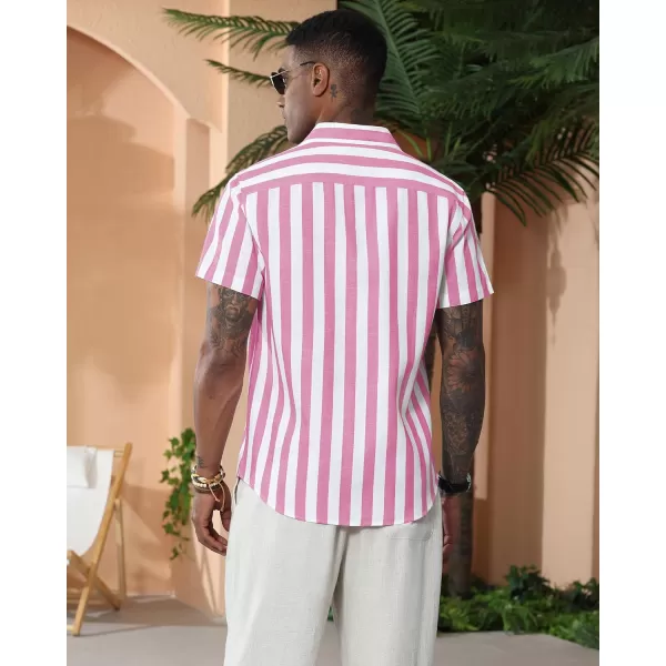 J.VER Men's Linen Shirts Short Sleeve Casual Striped Button Down Shirt for Summer Beach Yoga