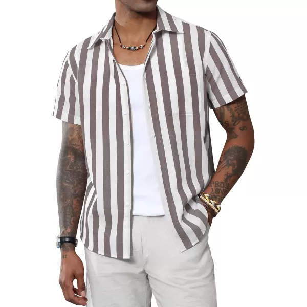 J.VER Men's Linen Shirts Short Sleeve Casual Striped Button Down Shirt for Summer Beach Yoga