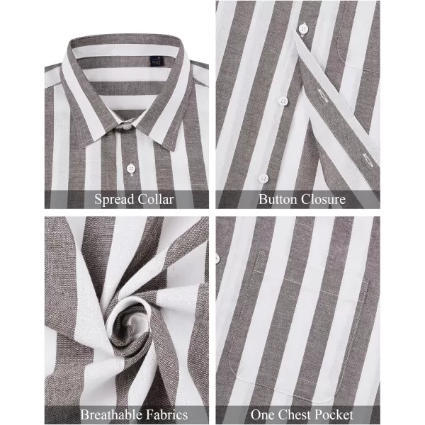 J.VER Men's Linen Shirts Short Sleeve Casual Striped Button Down Shirt for Summer Beach Yoga