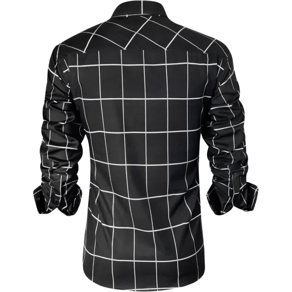 J.VER Men's Plaid Casual Long Sleeve Stretch Dress Shirt Wrinkle-Free Regular Fit Button Down Shirts