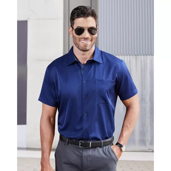 J.VER Men's Short Sleeve Dress Shirts with Pocket Casual Button Down Shirt Wrinkle-Free Stretch Business Shirts