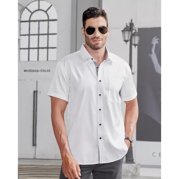 J.VER Men's Short Sleeve Dress Shirts with Pocket Casual Button Down Shirt Wrinkle-Free Stretch Business Shirts