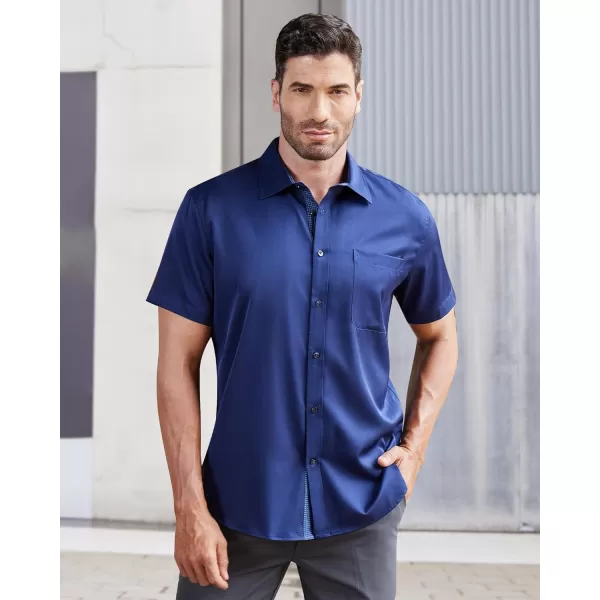 J.VER Men's Short Sleeve Dress Shirts with Pocket Casual Button Down Shirt Wrinkle-Free Stretch Business Shirts