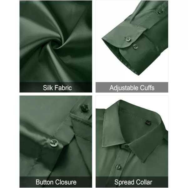 J.VER Men's Silk Satin Long Sleeve Dress Shirts Shiny Casual Button Down Shirt Luxury Party Prom Shirts