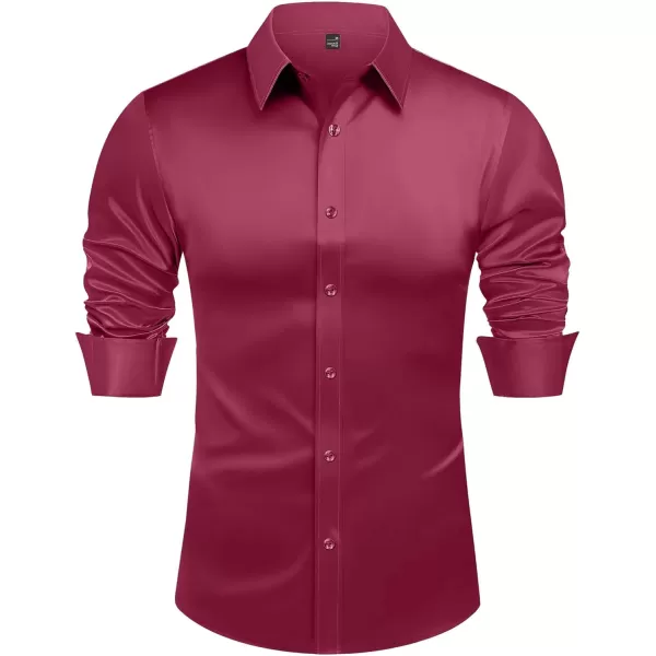 J.VER Men's Silk Satin Long Sleeve Dress Shirts Shiny Casual Button Down Shirt Luxury Party Prom Shirts