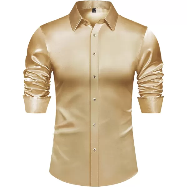J.VER Men's Silk Satin Long Sleeve Dress Shirts Shiny Casual Button Down Shirt Luxury Party Prom Shirts