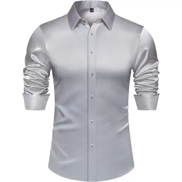 J.VER Men's Silk Satin Long Sleeve Dress Shirts Shiny Casual Button Down Shirt Luxury Party Prom Shirts