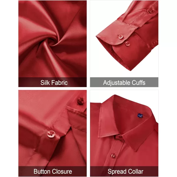 J.VER Men's Silk Satin Long Sleeve Dress Shirts Shiny Casual Button Down Shirt Luxury Party Prom Shirts