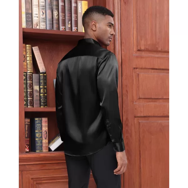 J.VER Men's Silk Satin Long Sleeve Dress Shirts Shiny Casual Button Down Shirt Luxury Party Prom Shirts