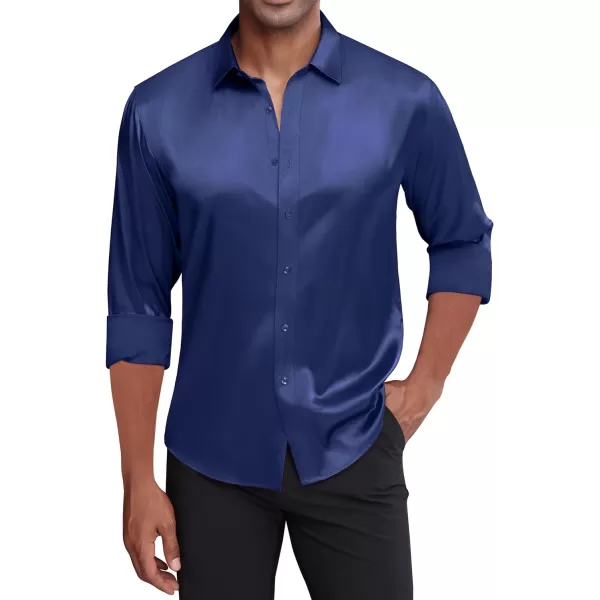 J.VER Men's Silk Satin Long Sleeve Dress Shirts Shiny Casual Button Down Shirt Luxury Party Prom Shirts
