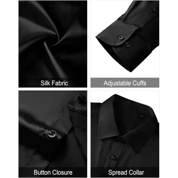 J.VER Men's Silk Satin Long Sleeve Dress Shirts Shiny Casual Button Down Shirt Luxury Party Prom Shirts