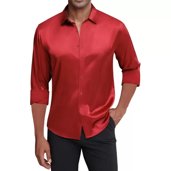 J.VER Men's Silk Satin Long Sleeve Dress Shirts Shiny Casual Button Down Shirt Luxury Party Prom Shirts