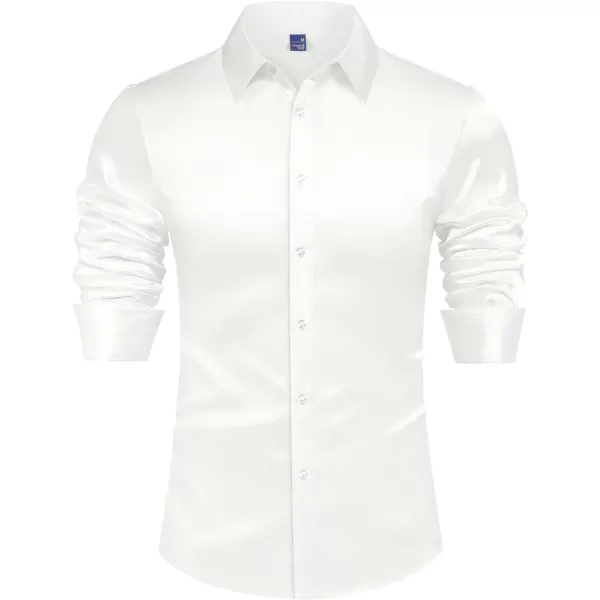 J.VER Men's Silk Satin Long Sleeve Dress Shirts Shiny Casual Button Down Shirt Luxury Party Prom Shirts