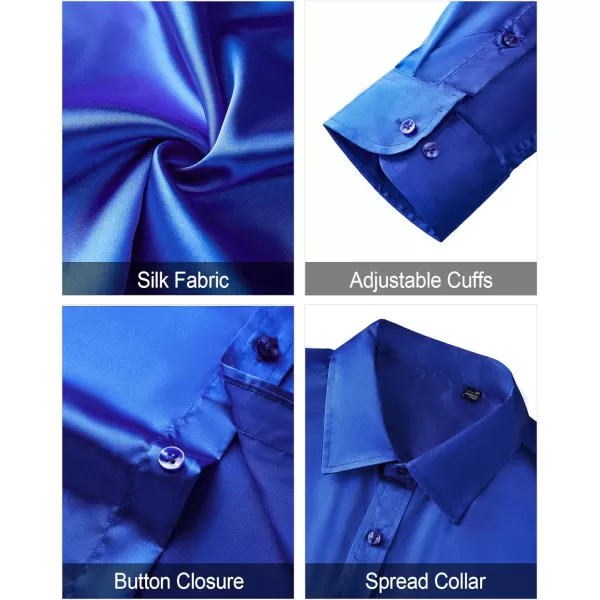 J.VER Men's Silk Satin Long Sleeve Dress Shirts Shiny Casual Button Down Shirt Luxury Party Prom Shirts