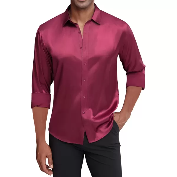 J.VER Men's Silk Satin Long Sleeve Dress Shirts Shiny Casual Button Down Shirt Luxury Party Prom Shirts