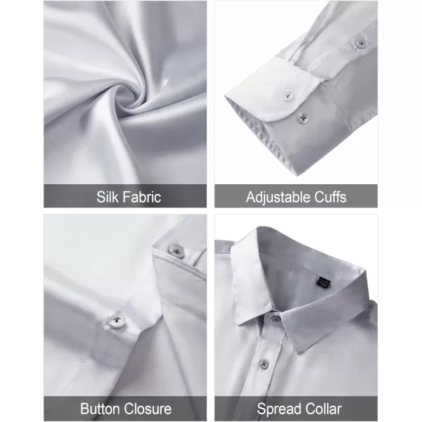 J.VER Men's Silk Satin Long Sleeve Dress Shirts Shiny Casual Button Down Shirt Luxury Party Prom Shirts