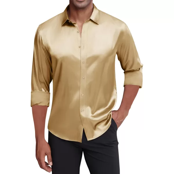 J.VER Men's Silk Satin Long Sleeve Dress Shirts Shiny Casual Button Down Shirt Luxury Party Prom Shirts