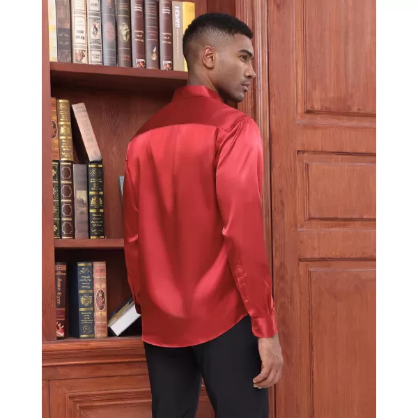 J.VER Men's Silk Satin Long Sleeve Dress Shirts Shiny Casual Button Down Shirt Luxury Party Prom Shirts