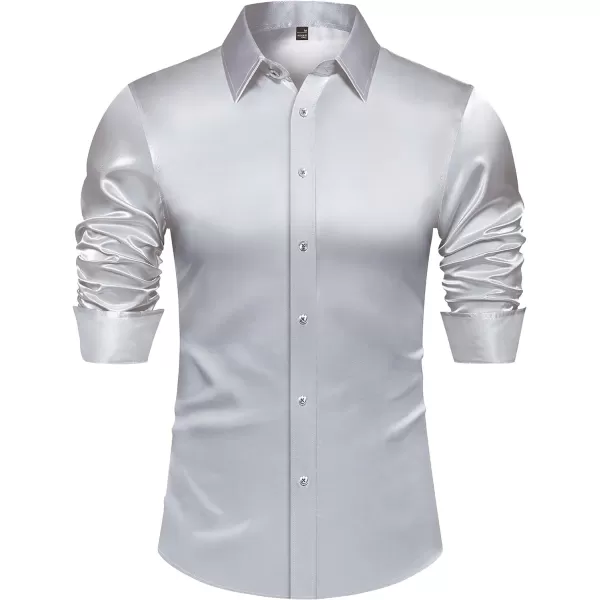 J.VER Men's Silk Satin Long Sleeve Dress Shirts Shiny Casual Button Down Shirt Luxury Party Prom Shirts