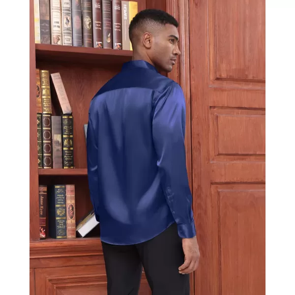 J.VER Men's Silk Satin Long Sleeve Dress Shirts Shiny Casual Button Down Shirt Luxury Party Prom Shirts