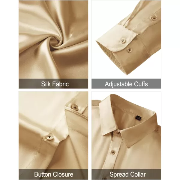J.VER Men's Silk Satin Long Sleeve Dress Shirts Shiny Casual Button Down Shirt Luxury Party Prom Shirts
