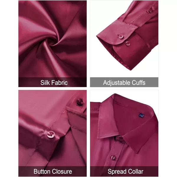 J.VER Men's Silk Satin Long Sleeve Dress Shirts Shiny Casual Button Down Shirt Luxury Party Prom Shirts