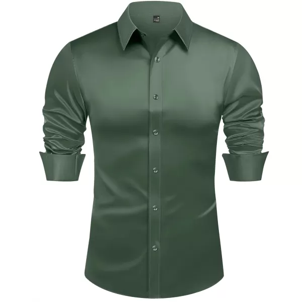 J.VER Men's Silk Satin Long Sleeve Dress Shirts Shiny Casual Button Down Shirt Luxury Party Prom Shirts