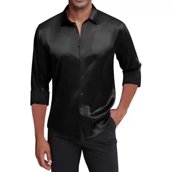 J.VER Men's Silk Satin Long Sleeve Dress Shirts Shiny Casual Button Down Shirt Luxury Party Prom Shirts