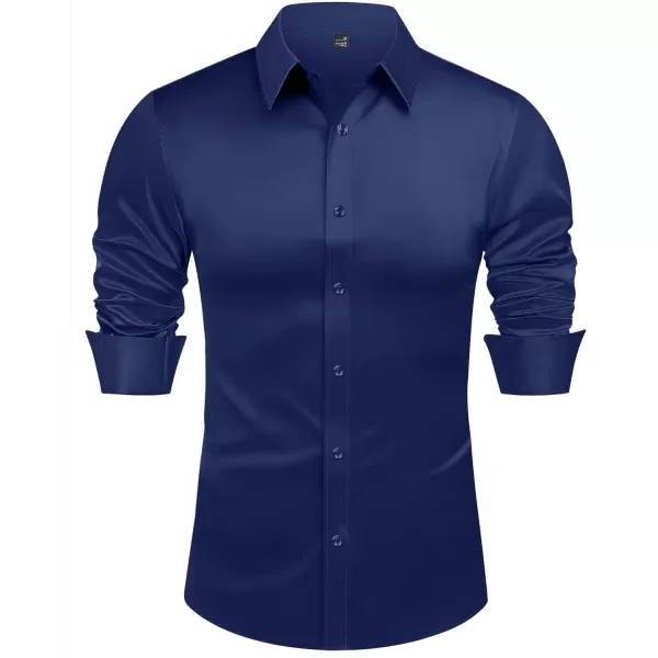 J.VER Men's Silk Satin Long Sleeve Dress Shirts Shiny Casual Button Down Shirt Luxury Party Prom Shirts