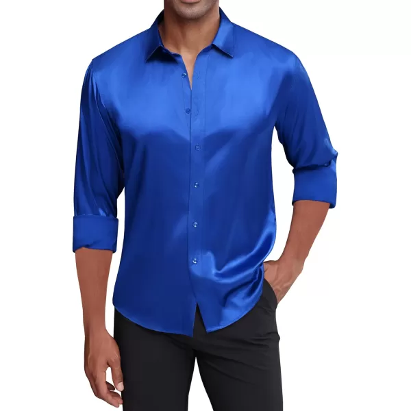 J.VER Men's Silk Satin Long Sleeve Dress Shirts Shiny Casual Button Down Shirt Luxury Party Prom Shirts