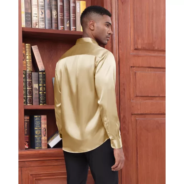 J.VER Men's Silk Satin Long Sleeve Dress Shirts Shiny Casual Button Down Shirt Luxury Party Prom Shirts
