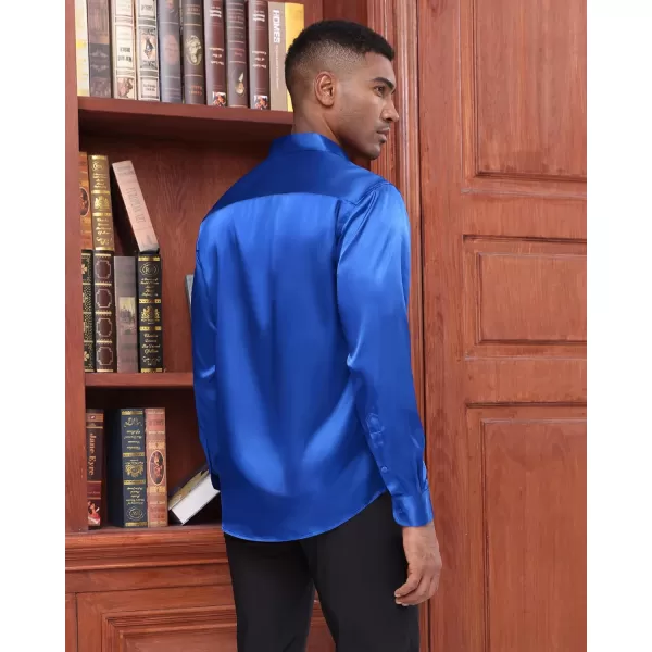 J.VER Men's Silk Satin Long Sleeve Dress Shirts Shiny Casual Button Down Shirt Luxury Party Prom Shirts