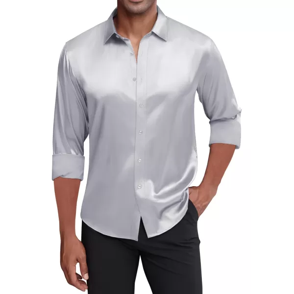 J.VER Men's Silk Satin Long Sleeve Dress Shirts Shiny Casual Button Down Shirt Luxury Party Prom Shirts