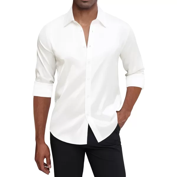 J.VER Men's Silk Satin Long Sleeve Dress Shirts Shiny Casual Button Down Shirt Luxury Party Prom Shirts