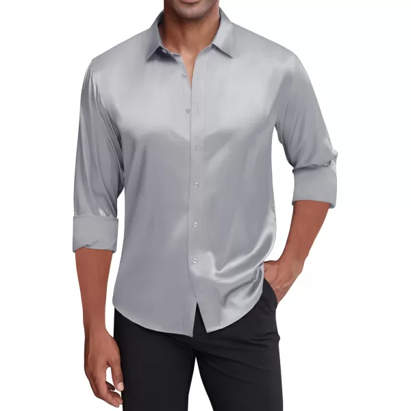 J.VER Men's Silk Satin Long Sleeve Dress Shirts Shiny Casual Button Down Shirt Luxury Party Prom Shirts