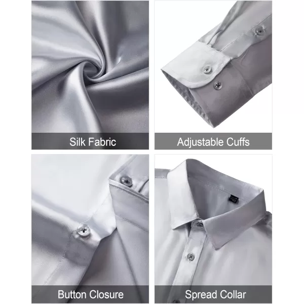J.VER Men's Silk Satin Long Sleeve Dress Shirts Shiny Casual Button Down Shirt Luxury Party Prom Shirts