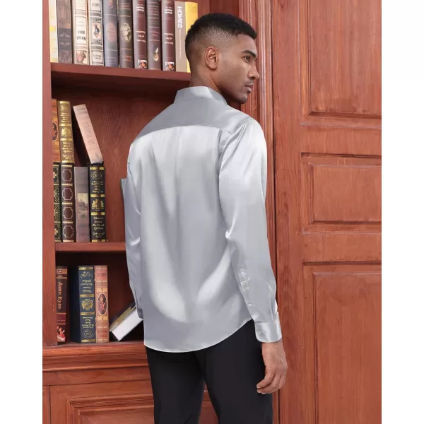 J.VER Men's Silk Satin Long Sleeve Dress Shirts Shiny Casual Button Down Shirt Luxury Party Prom Shirts